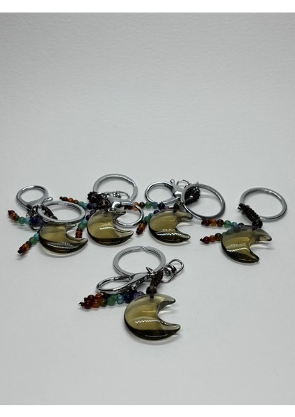 Dumanlı Kuvars Doğaltaş Radyasyon Savar Anahtarlık Charm Hilal fırsatları