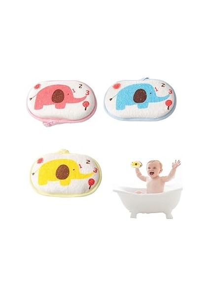 Xspring Bebek Banyo Sünger Seti, 3 Adet Bebek Banyo Süngeri, Saf Pamuk ile Yumuşak Bebek Duş Sünger