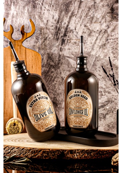750ML Mat Siyah Ahşap Stantlı Elite Serisi Zeytinyağı Şişesi ve Ayçiçek Yağı Şişesi Siyah Yağdanlık fırsatları