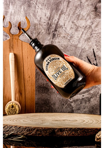 750ML Mat Siyah Ahşap Stantlı Elite Serisi Zeytinyağı Şişesi ve Ayçiçek Yağı Şişesi Siyah Yağdanlık indirimleri