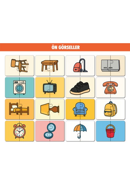 Bymeyla 16 Parça Eşyalar Alemi | Zeka Geliştirici Eşleştirme Puzzle Eğitim Seti