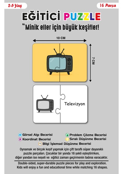 Bymeyla 16 Parça Eşyalar Alemi | Zeka Geliştirici Eşleştirme Puzzle Eğitim Seti indirimleri