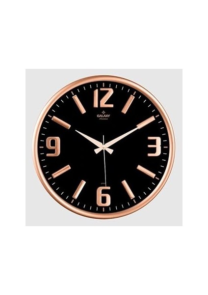 Serisi Metal Çerçeveli Kabartma Rakamlı Bombe Camlı 35 cm Duvar Saati Bakır -Siyah