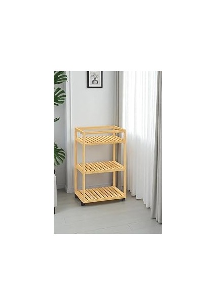 Digithome Bambu 3 Raflı Tekerlekli Sunum Servis Arabası Mutfak Rafı Sehpa Banyo Rafı DB-0029