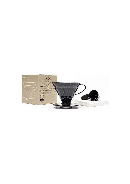 Hario V60 02 Plastik Dripper ve 40’lı Filtre Kağıdı Seti, Siyah Şeffaf