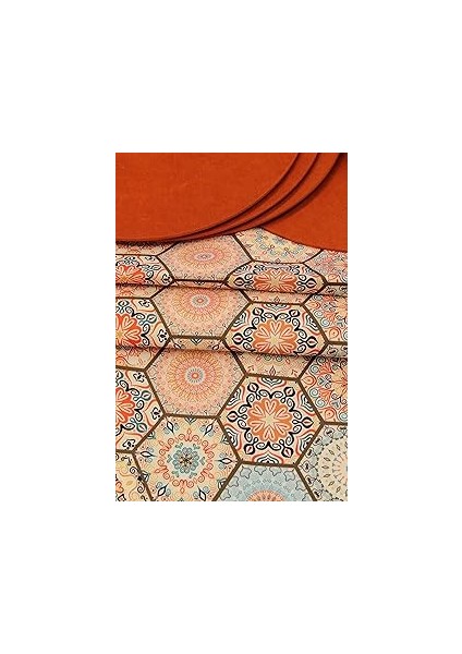 Alaca Renk Altıgen Desenli Dijital Baskılı Runner Amerikan Servis 40X150 cm