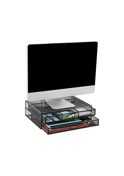 Mind Reader Ağ Koleksiyonu, 2 Çekmeceli Dosya Depolamalı Monitör Standı, Masa Düzenleyici, Metal Ör