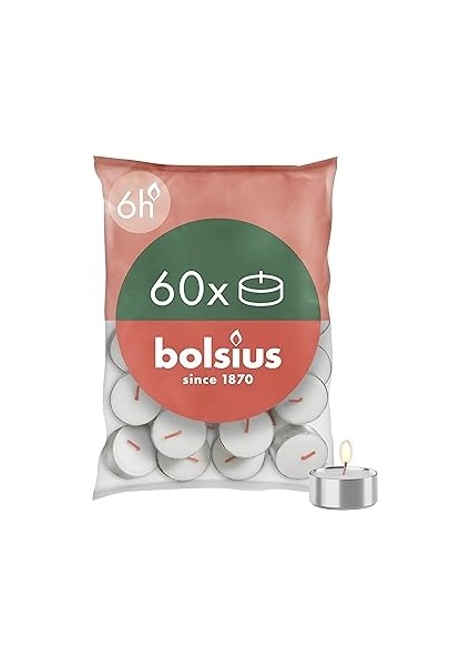 Bolsius D-Light Tealight Mumları, 60 Adet, Torba Içinde, Yanma Süresi 6 Saat, Dekoratif Ev Mumları,