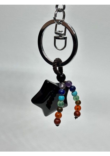 Obsidyen Doğaltaş Güç Anahtarlığı Charm Yıldız