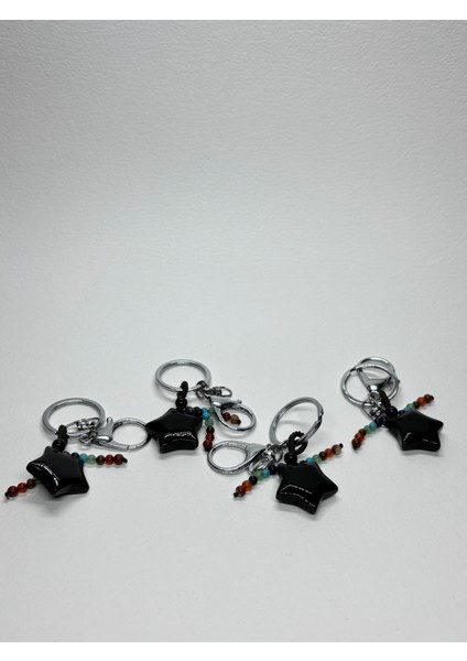 Obsidyen Doğaltaş Güç Anahtarlığı Charm Yıldız modelleri