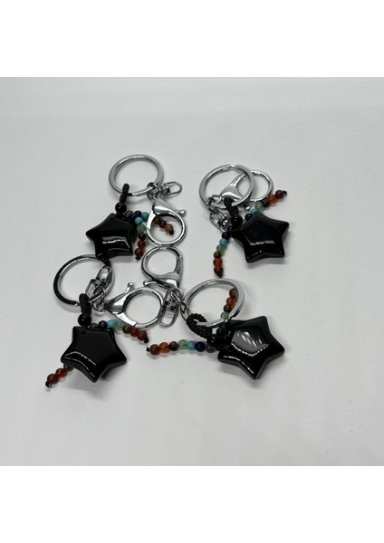 Obsidyen Doğaltaş Güç Anahtarlığı Charm Yıldız fırsatları