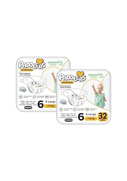 Paddlers Protection Bebek Bezi 6 Numara X-Large 64 Adet (15+Kg) 2'li Set