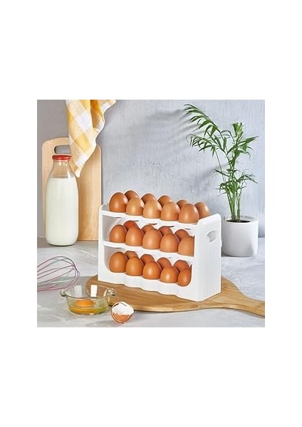 Deconox Yumurtalık Buzdolabı Raf Düzenleyici – 30’lu Yumurta Kutusu | 3 Katlı Yumurta Organizeri, Ş