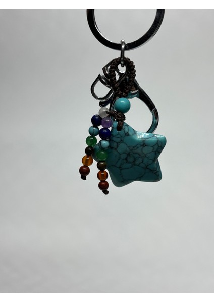 Turkuaz Doğaltaş Nazar Anahtarlığı Charm Yıldız