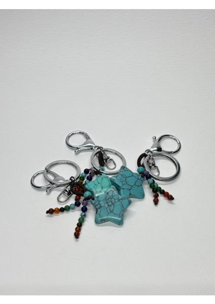 Turkuaz Doğaltaş Nazar Anahtarlığı Charm Yıldız fiyatları