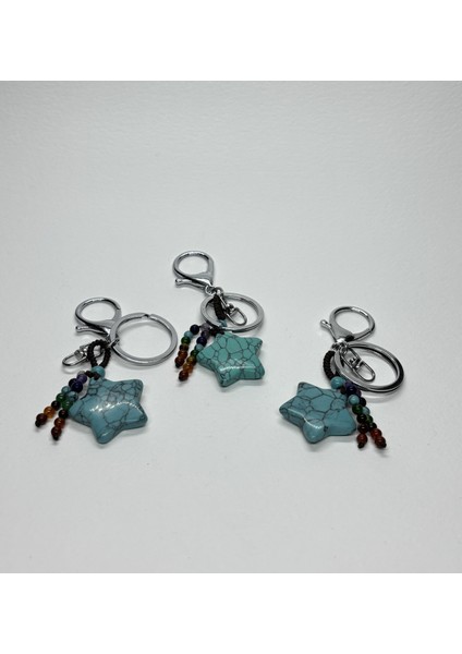 Turkuaz Doğaltaş Nazar Anahtarlığı Charm Yıldız modelleri