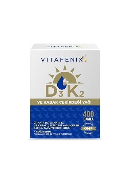 Vitafenix D3 K2 Vitamini ve Kabak Çekirdeği Yağı Içeren 1000 Iu 20 ml D3K2 Damla Takviye