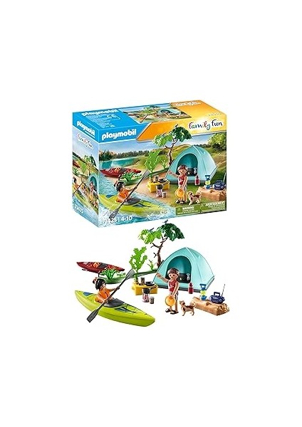 Playmobil Family Fun 71425 Çadır, Kamp, Kano ve Kamp Ateşi ile Çadır Alanında Heyecan Verici Doğa M