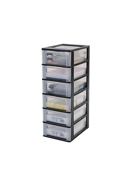 Iris Ohyama, OCH-2006 Plastik Çekmece Kutusu, 6 Düz Çekmeceli, Siyah, Easy-Pull Sistemi, A4, A5 ve