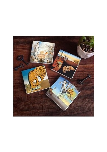 Pinecone Stone Dalí Belleğin Azmi, Arzunun Gizemi, Antonius, Amerika’nın Keşfi Taş Bardak Altlığı S