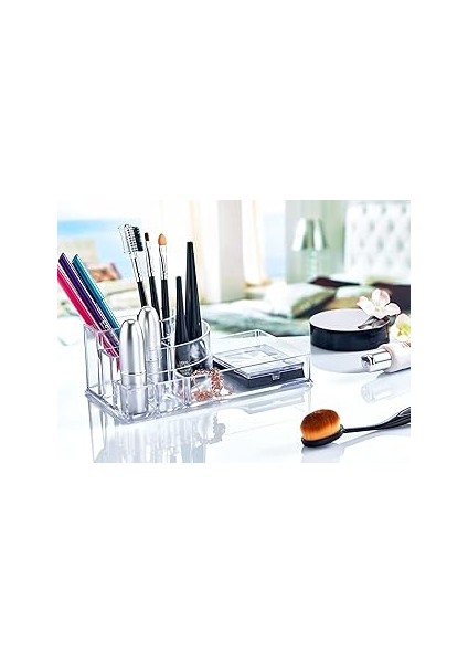 Deconox 8 Bölmeli Podyum Kozmetik Ürün Düzenleyicisi, Podyum Şeklinde Akrilik Makyaj Organizeri