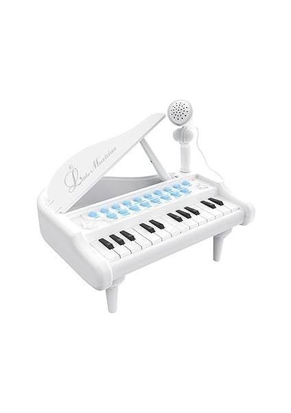 Oyuncak Mp3 Çalar Özellikli 24 Tuşlu Mikrofonlu Piyano Jak Girişi Harici Hoparlör (Beyaz)
