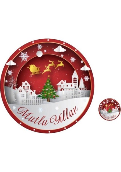 Kırmızı Yılbaşı Amerikan Servisi ve Bardak Altlığı Seti, 4'lü Paket