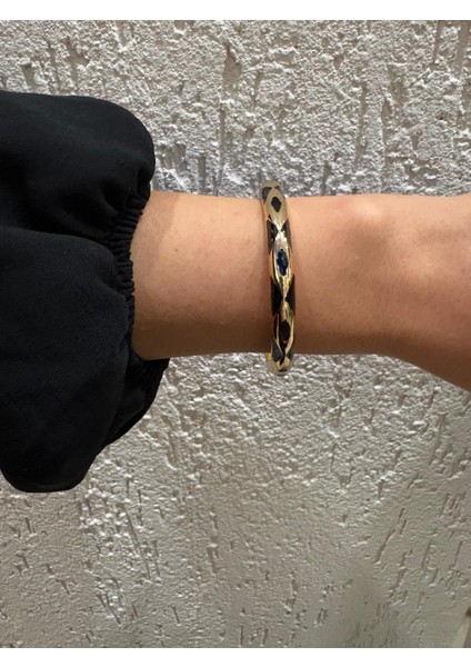 Özel Seri Üçgen Desen Siyah Mineli Gold Kelepçe fiyatları