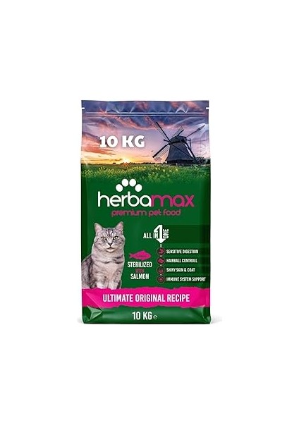 Herbamax Sterilised Kuru Kedi Maması, Somonlu ve Pirinçli, Kısırlaştırılmış Kediler Için, Yetişkin,