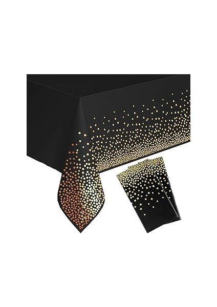 Xspring Plastik Masa Örtüleri, 2'li Paket Siyah ve Altın Nokta Konfeti Dikdörtgen Masalar Için Tek