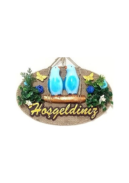 Kuşlu Hoşgeldiniz Yazılı Kapı Süsü