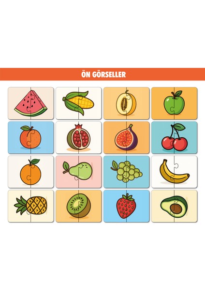 Bymeyla 16 Parça Meyveler Alemi | Zeka Geliştirici Eşleştirme Puzzle Eğitim Seti