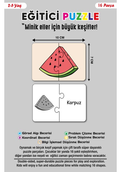 Bymeyla 16 Parça Meyveler Alemi | Zeka Geliştirici Eşleştirme Puzzle Eğitim Seti indirimleri