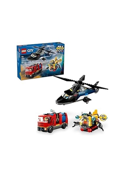 City Helikopter, Itfaiye Kamyonu ve Denizaltı Karışımı 60462-7 Yaş ve Üzeri Çocuklar Için Yara