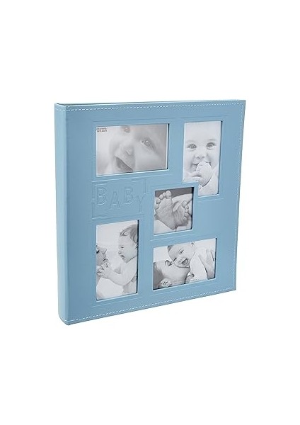 Collage-Fotoalbum Mit Prägung Baby, Kunstleder, Genäht, 10,2 x 15,2 Cm, 240 Fotos, Babyblau