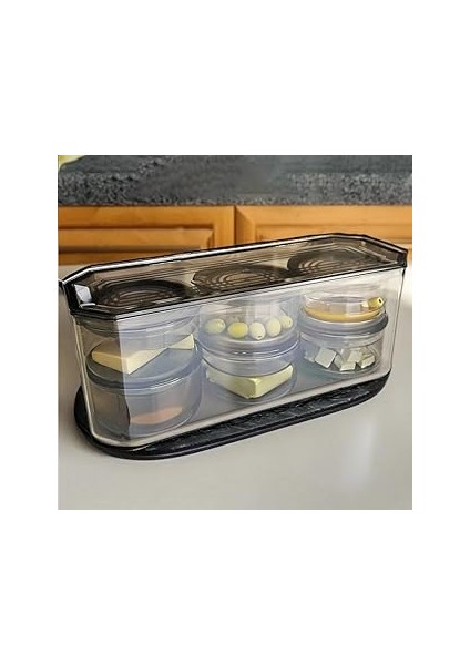 Arsimo 7 Parça Kristal Saklama Kutulu Vakum Kapaklı Kahvaltı Seti | 7'li Kahvaltılık Set Antrasit