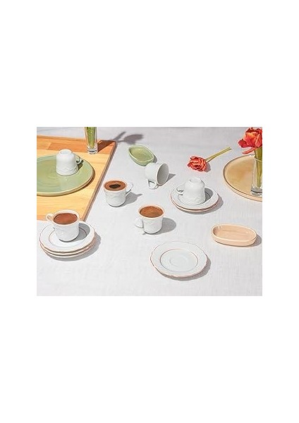 Porland Rose Boya Yaldız 6 Kişilik Kahve Takımı 85CC