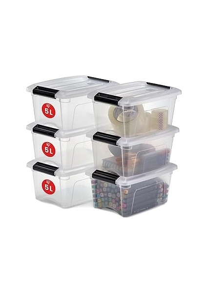 Iris Ohyama, 6'lı Set Istiflenebilir Saklama Kutuları Klik Kilitli – New Top Box Ntb-5 – Plastik, Ş