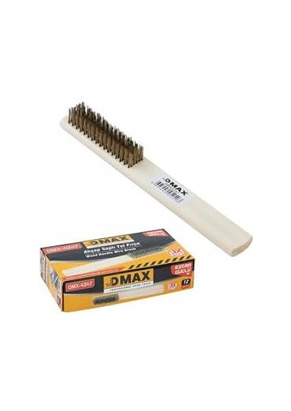 Dmax Ahşap Saplı Tel Fırça, 20 Cm, Metal Tel, Ahşap Sap, Endüstriyel Temizlik