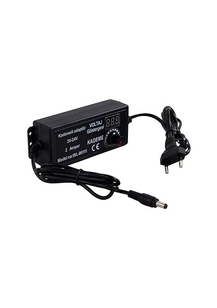 Monte Lua 3 Volt - 24 Volt, 2 Amper, Ayarlanabilir Güç Adaptörü, 5.5x2.5mm Uçlu, Dijital Ekranlı Ay