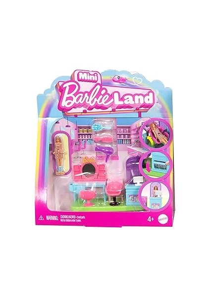 Barbieland Koleksiyona Uygun Oyun Seti, 4 Cm'lik Bebek, Aynalı Kuaför Tezgahı, Şampuan