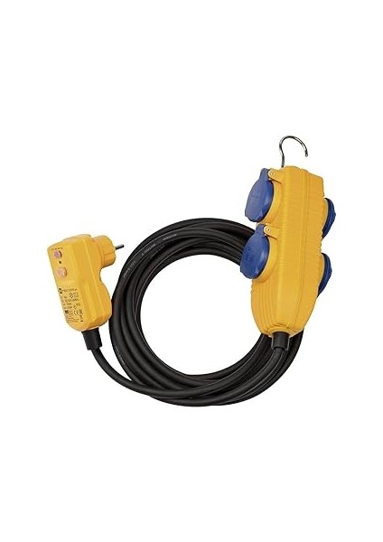 Brennenstuhl 1168720010 Schutzadapterleitung 5 M H07RN-F3G1,5 Fi-Fiş ve Powerblock, Siyah, Mavi, Tu