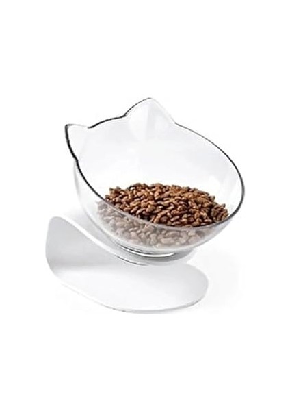 Tineke Standlı Kedi Kafalı Mama Kabı Şeffaf Tekli