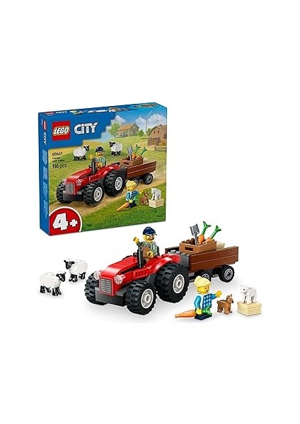 City Römorklu Kırmızı Çiftlik Traktörü ve Koyun 60461-4 Yaş ve Üzeri Çocuklar Için Yaratıcı Oy