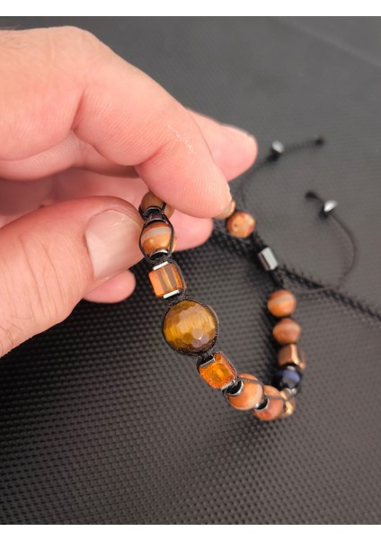 Tibet Akiği-Kaplangözü-Damla Kehribar-Hematit-Mavi Kaplangözü Doğaltaş Bileklik Takı Aksesuar Erkek Bileklik modelleri