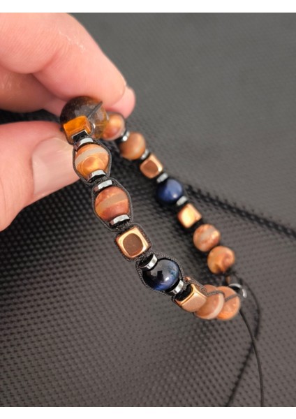 Tibet Akiği-Kaplangözü-Damla Kehribar-Hematit-Mavi Kaplangözü Doğaltaş Bileklik Takı Aksesuar Erkek Bileklik fırsatları