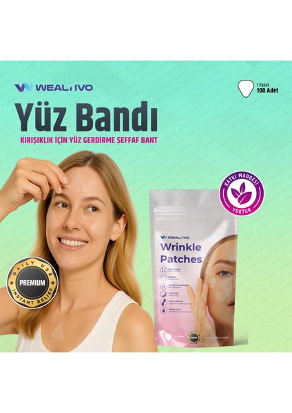 Yüz Gerdirme Bandı 100 Adet, Kırışıklık ve Kaz Ayağı için Şeffaf Yüz Germe Bantları Wrinkle Patch