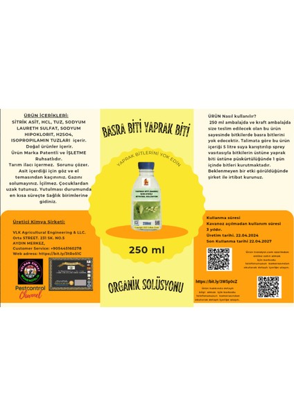 Yaprak Biti (Basra) ile Savaşın: Biti Öldüren Bitkisel Solüsyon Kesin Çözüm Elde Edin 250ML Hediyeli fiyatları