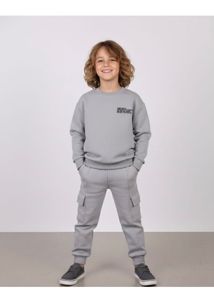 Erkek Çocuk Oversize Sweat & Kargo Jogger Eşofman Altı Takımı – Gri