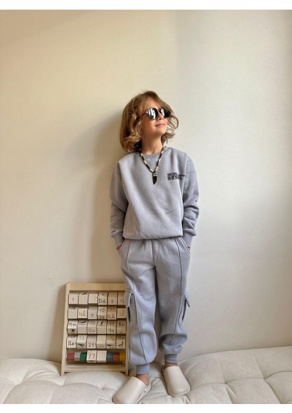 Erkek Çocuk Oversize Sweat & Kargo Jogger Eşofman Altı Takımı – Gri modelleri